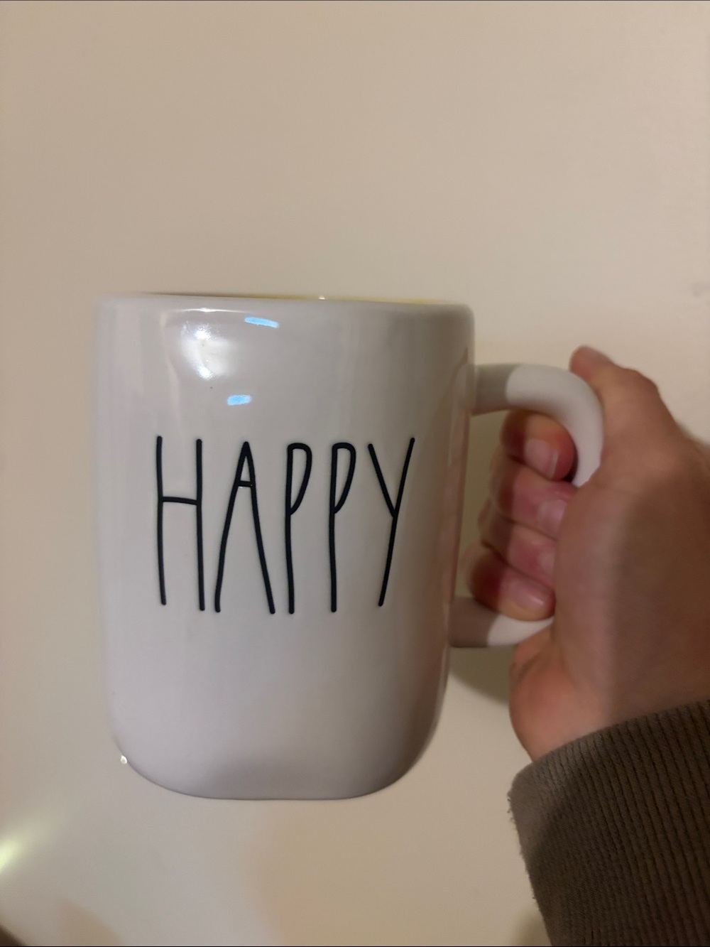 Rae Dunn White Mug with Black "HAPPY" Lettering